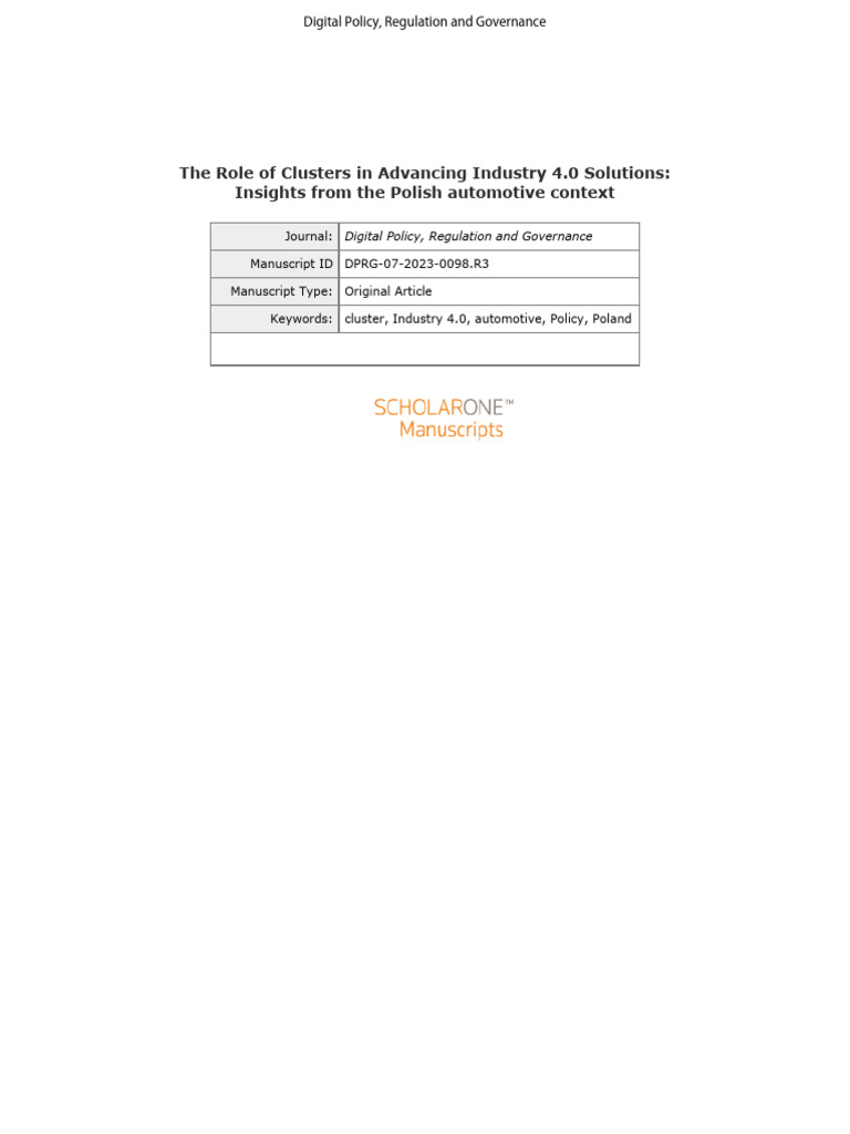 The role of clusters in advancing Industry 4.0 Solutions | PDF