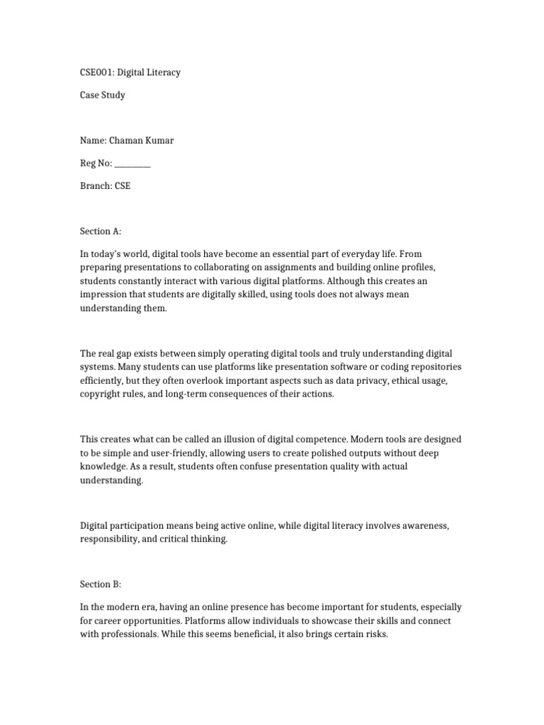 Digital Literacy Project Report | PDF | Literacy | Knowledge