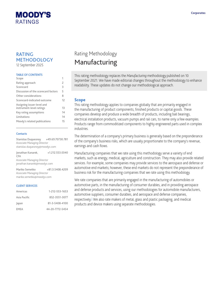 Rating Methodology - Manufacturing | PDF | Leverage (Finance) | Debt