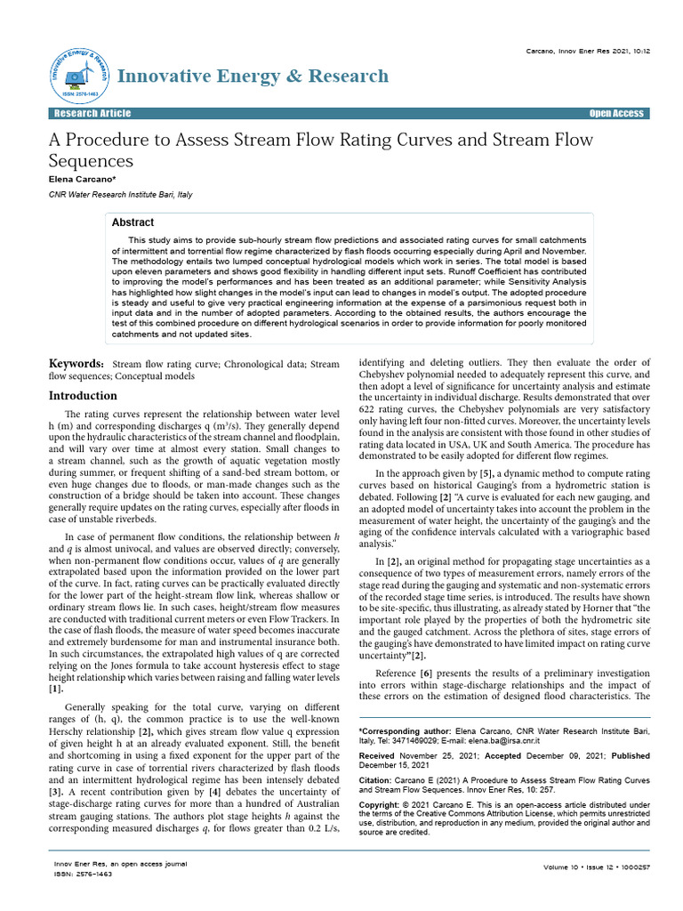 A Procedure to Assess Streamflow Rating Curves and Streamflow ...