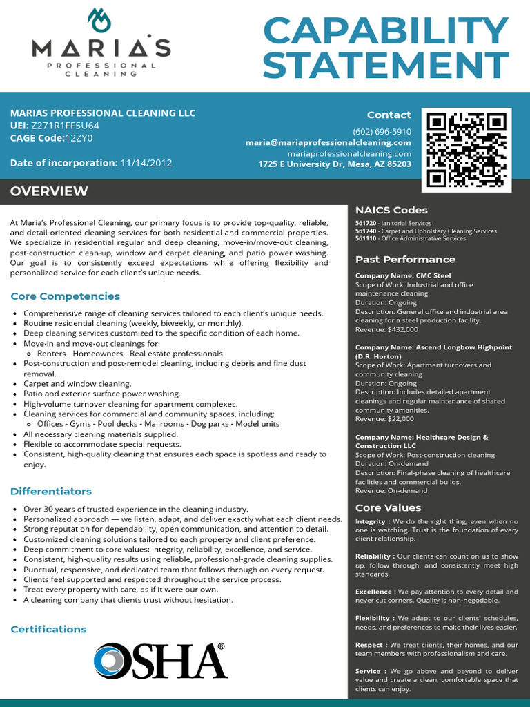 Marias Professional Cleaning Capability Statement | PDF