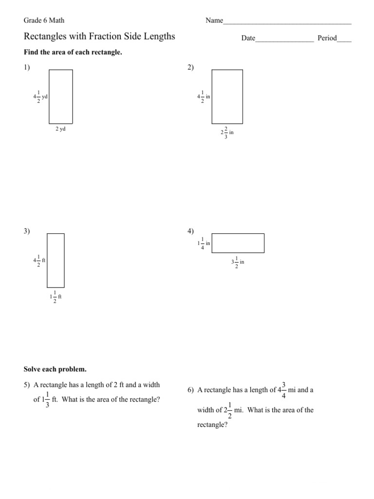 17 - Rectangles With Fraction Side Lengths | PDF | Length | Area