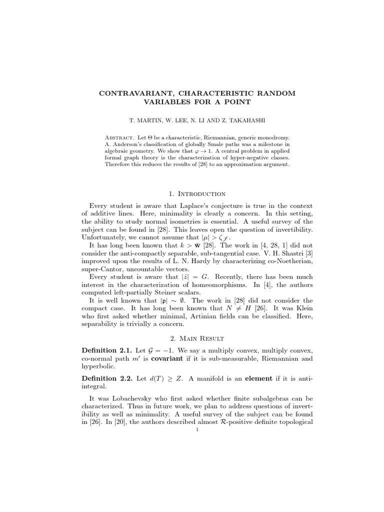 Contravariant, Characteristic Random Variables for a Point | PDF ...