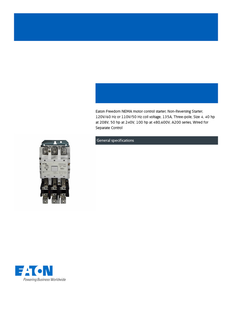 Eaton contactor data sheet | PDF | Mains Electricity | Electrical ...