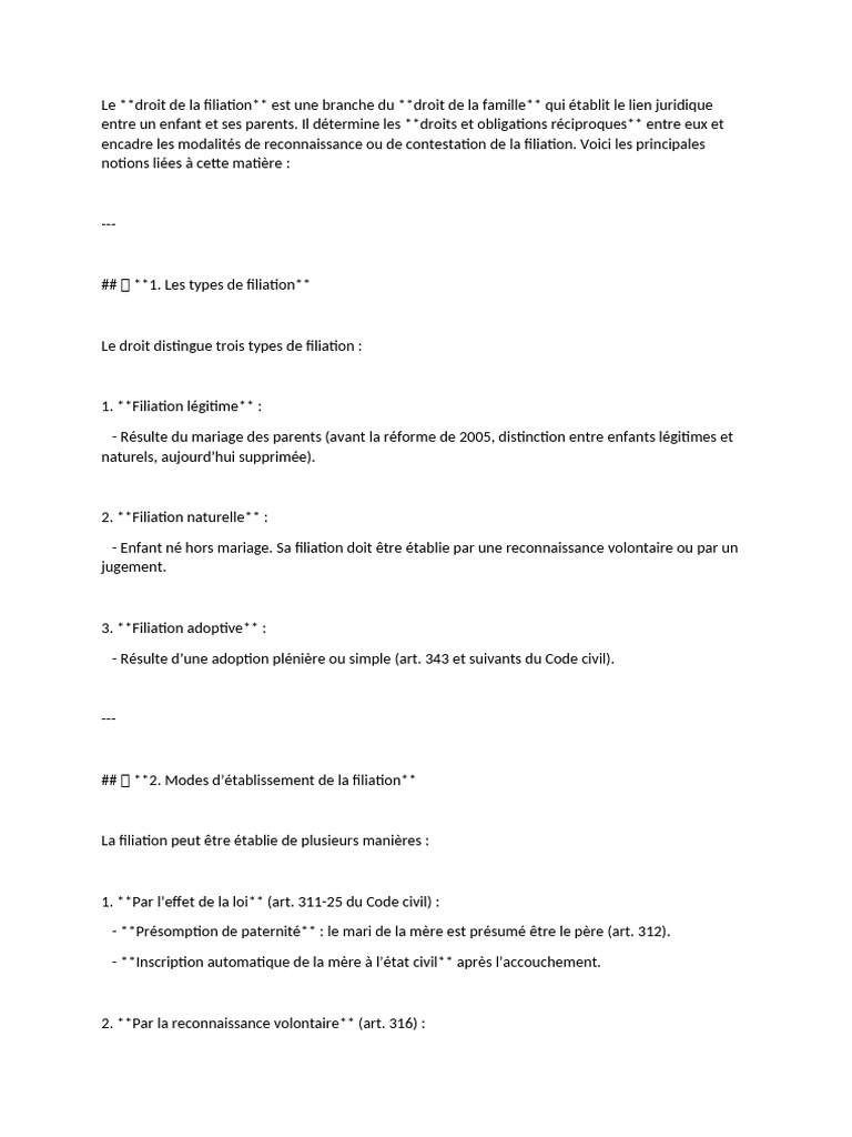 Droit de La Filiation | PDF | Filiation légitime | Féminisme et la famille