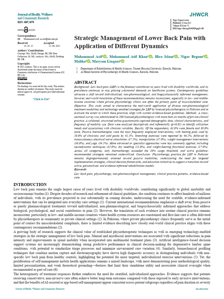 Strategic Management of Lower Back Pain With Application of Different ...