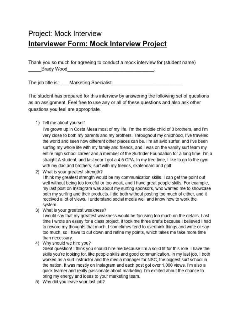 U4 Project_ Mock Interview - Interviewer Form Econ | PDF