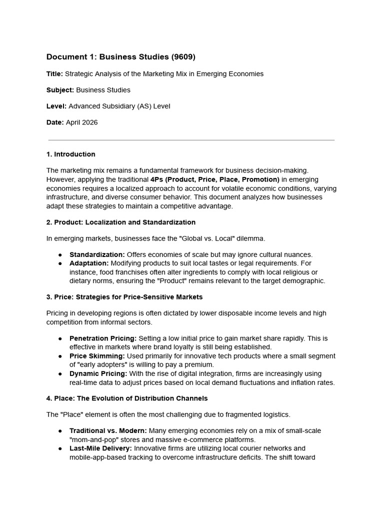 Document 1_ Business Studies (9609) | PDF | Marketing | Pricing