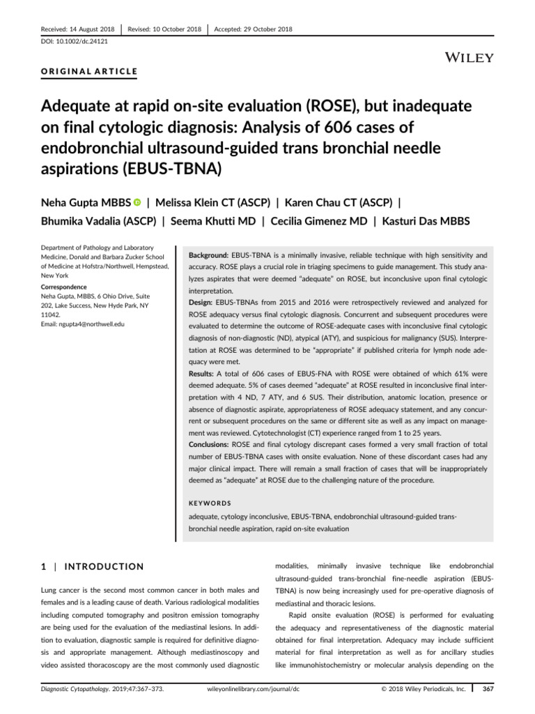 rapid on-site evaluation (ROSE), | PDF | Cytopathology | Carcinoma