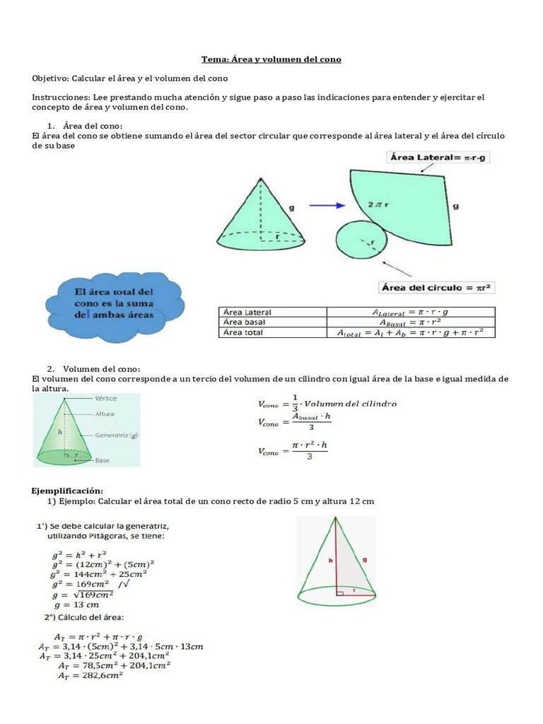 Guia Area y Volumen Cono | PDF | Geometria clasica | Objetos geométricos