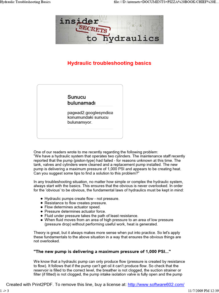 Hydraulic Troubleshooting Basics | PDF | Pump | Hydraulics