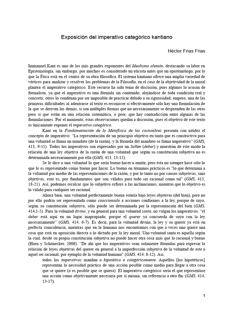 Exposición Del Imperativo Categórico | PDF | Razón | Immanuel Kant