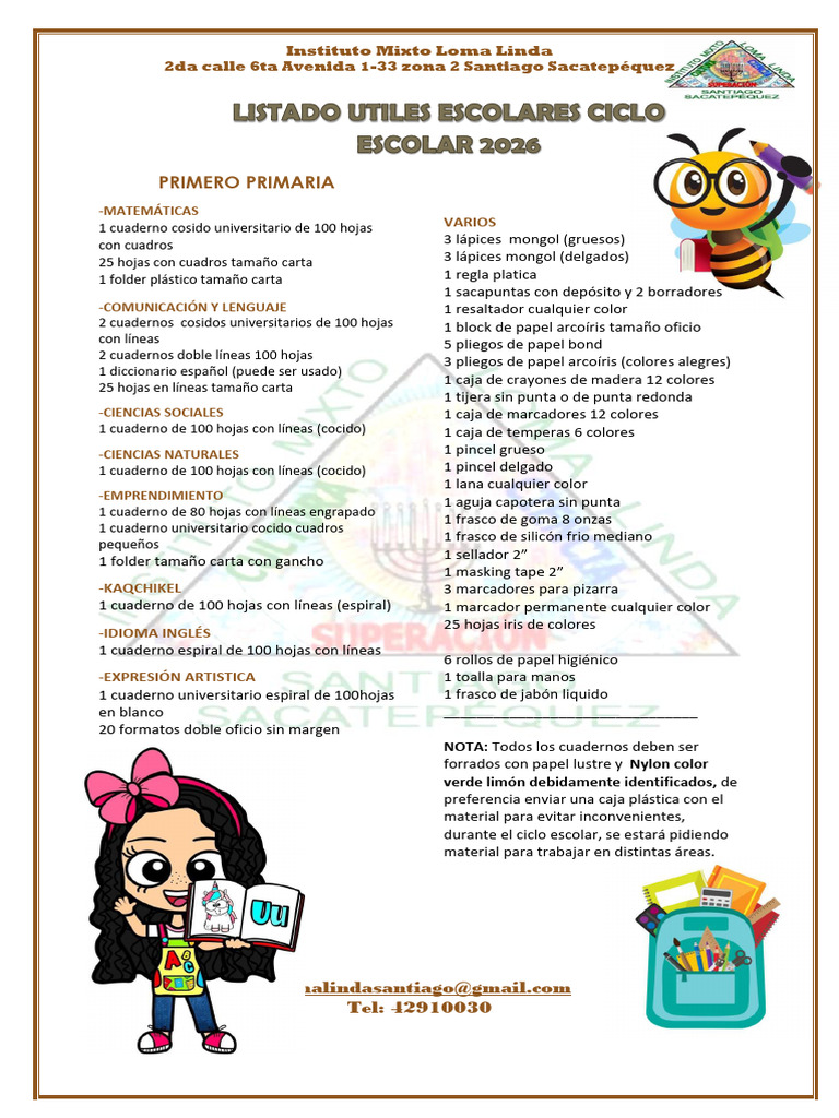 Lista de Utiles Ciclo Escolar 2026 | PDF | Cuaderno | Papel