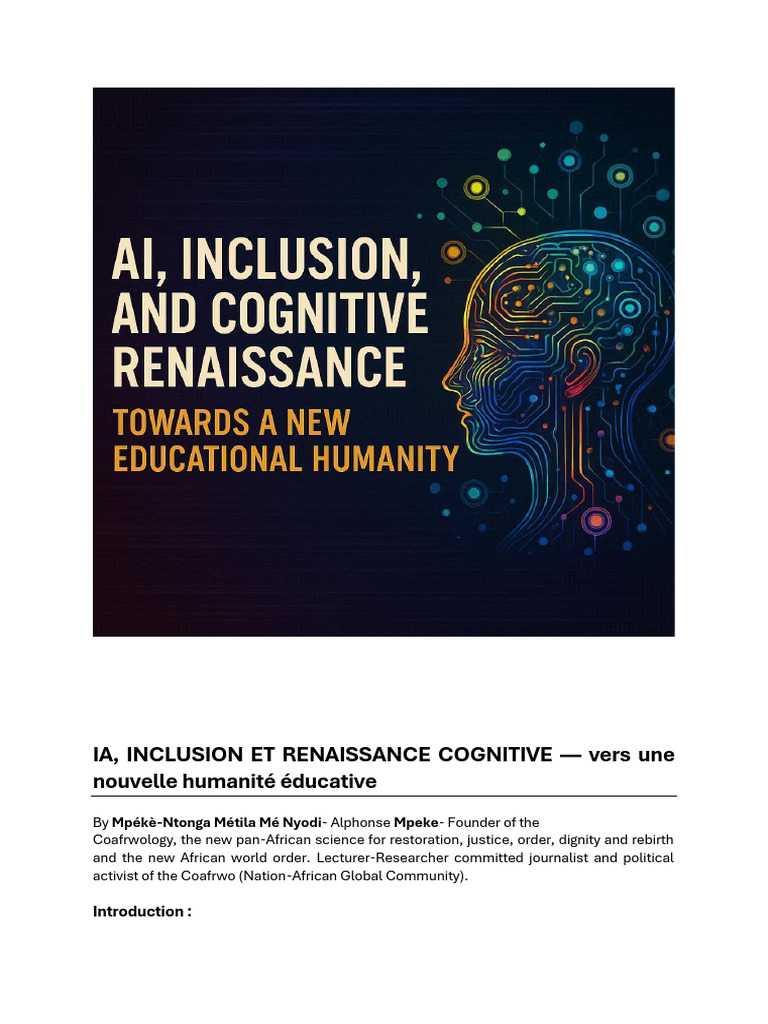 IA, Inclusion Et Renaissance Cognitive - Vers Une Nouvelle Humanité ...