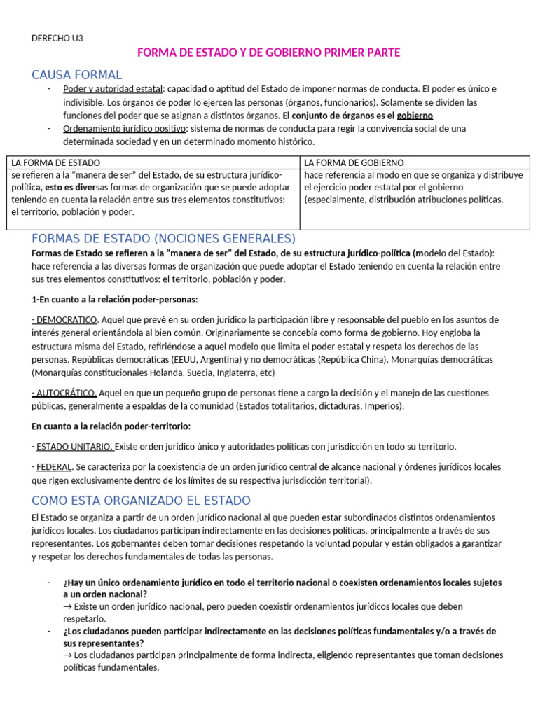Forma de Estado y de Gobierno Primer Parte | PDF