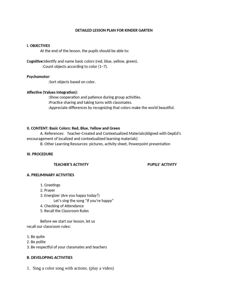 DETAILED LESSON PLAN EARLY LEARNERS | PDF