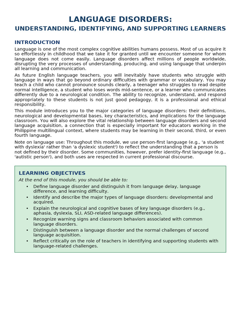 Chapter7 Language Disorders | PDF | Dyslexia | Second Language