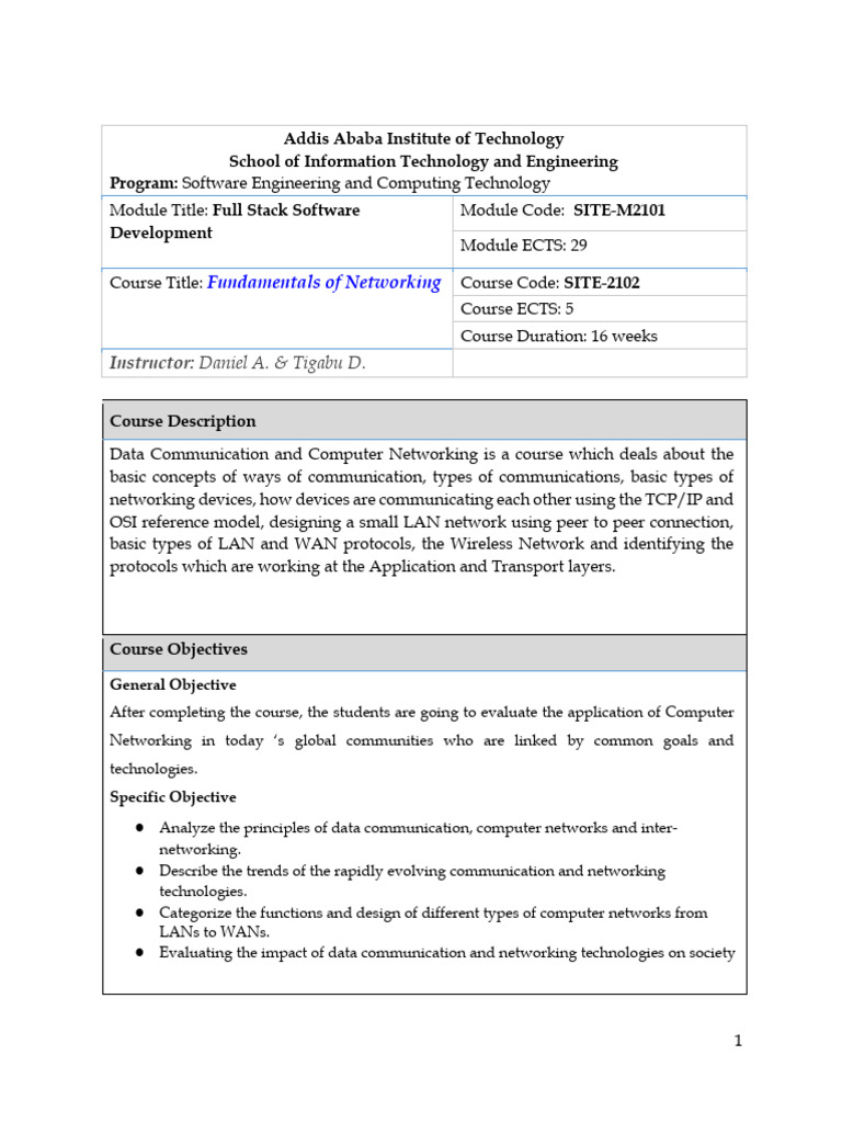 Final Fundamental of Networking - Course Outline | PDF | Computer ...