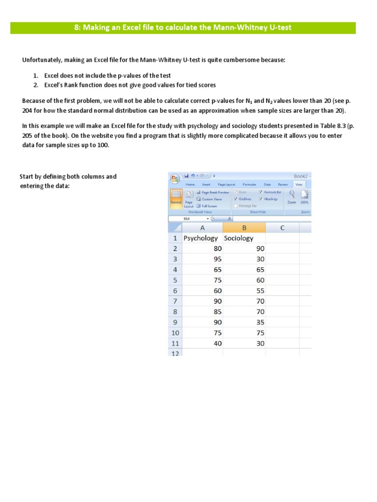 Run Mann Whitney Test Excel Sample Size Determination Microsoft Excel