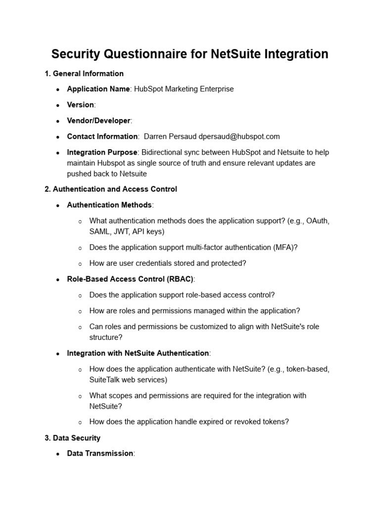 Security Questionnaire for NetSuite Integrations | PDF | Access Control ...