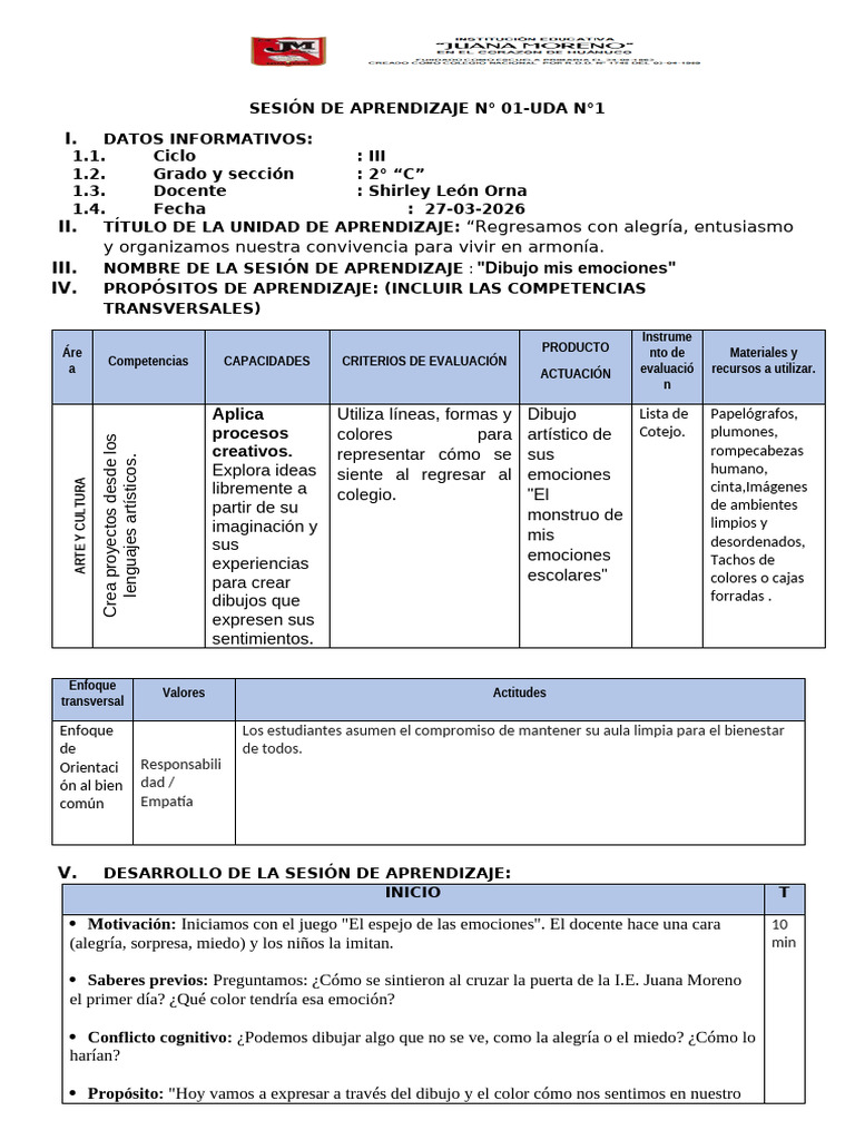 SESION DE APRENDIZAJE ARTE Y CULTURA | PDF