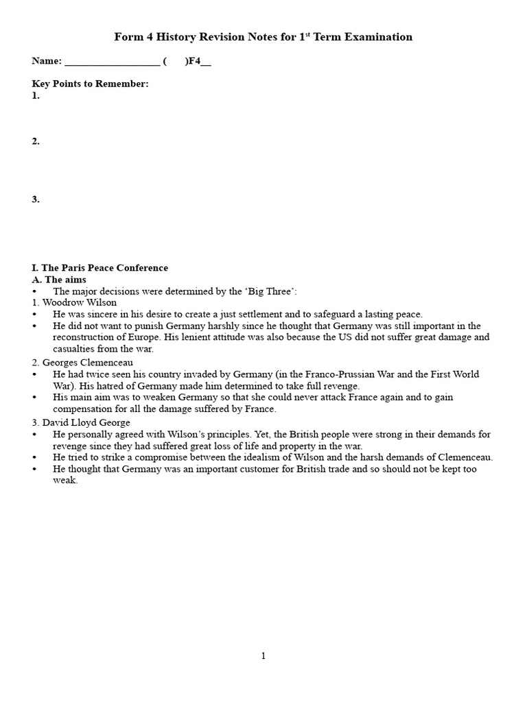 Form 4 History Revision Notes for 1st Term Examination | PDF | Fascism ...