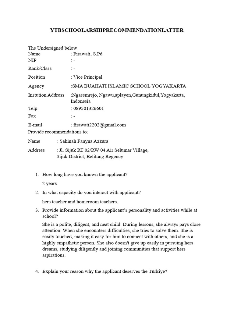 Contoh SuratRecommendations Latter | PDF