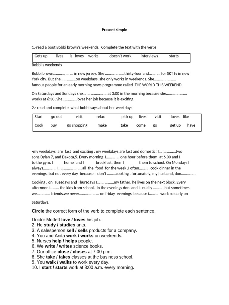 Present simple | PDF | Workweek And Weekend