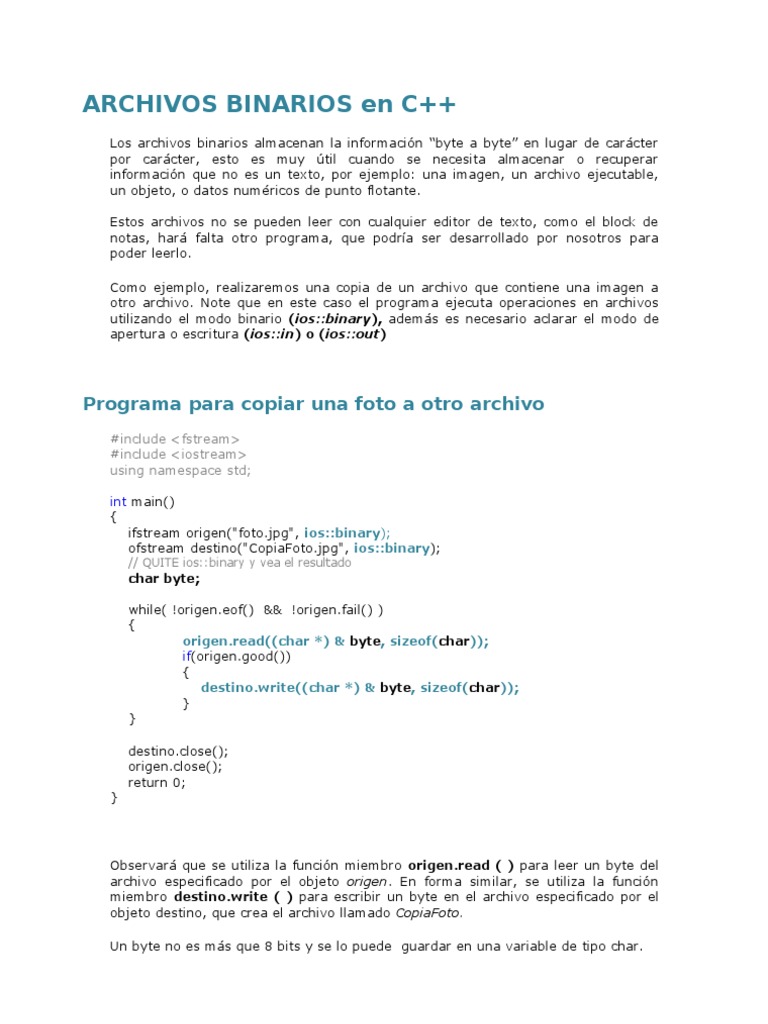 Archivos Binarios C++ | PDF | C ++ | Archivo de computadora