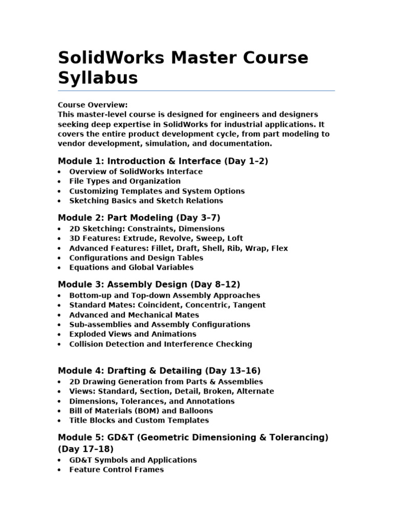 SolidWorks Master Course Syllabus | PDF | Mechanical Engineering ...