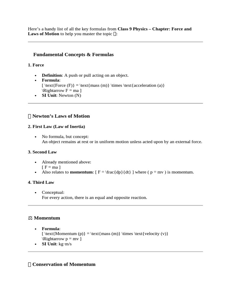 Science Force and Law of Motion | PDF