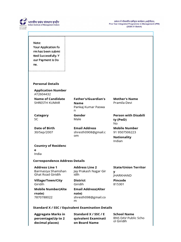 IPM Admission Form 2026 | PDF | Schools | Student Assessment And Evaluation