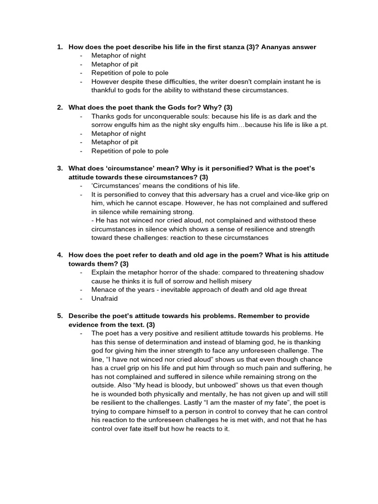 Invictus Questions | PDF