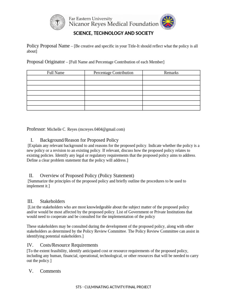 Policy Proposal Template NRMF | PDF