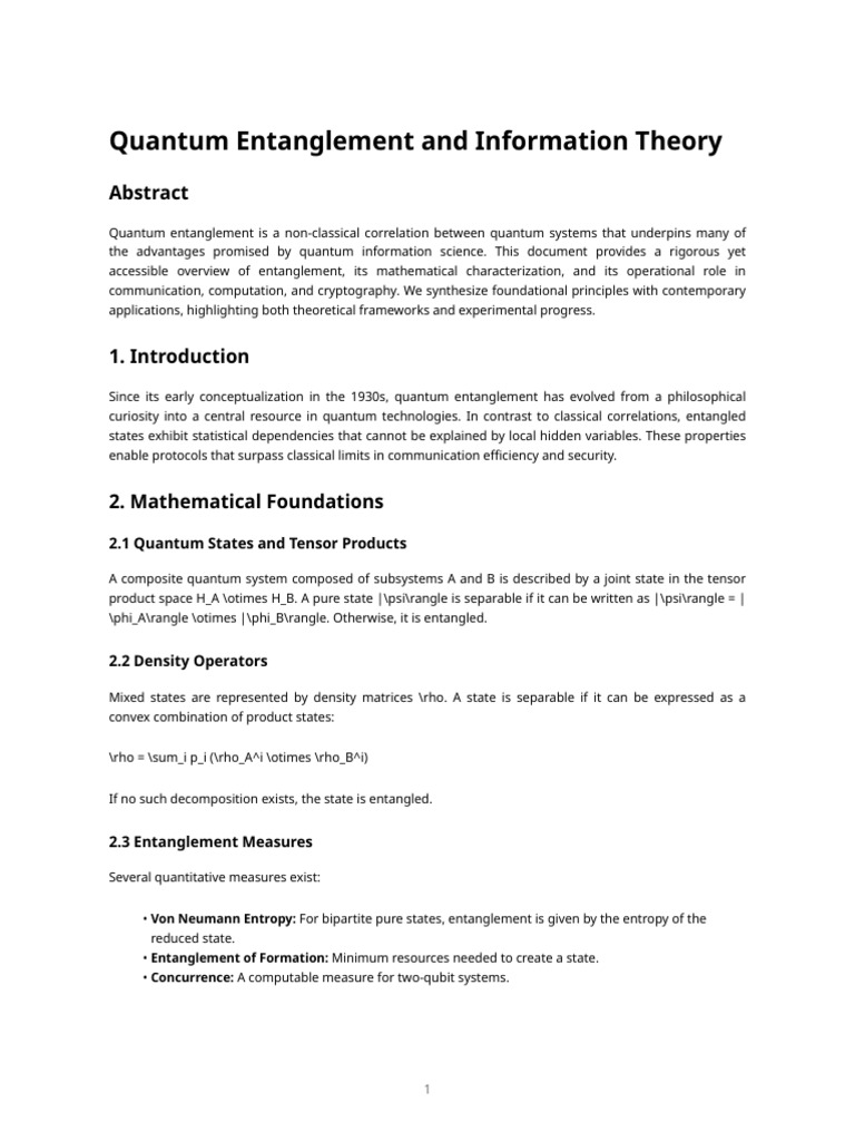 Quantum Entanglement And Information Theory | PDF | Quantum ...