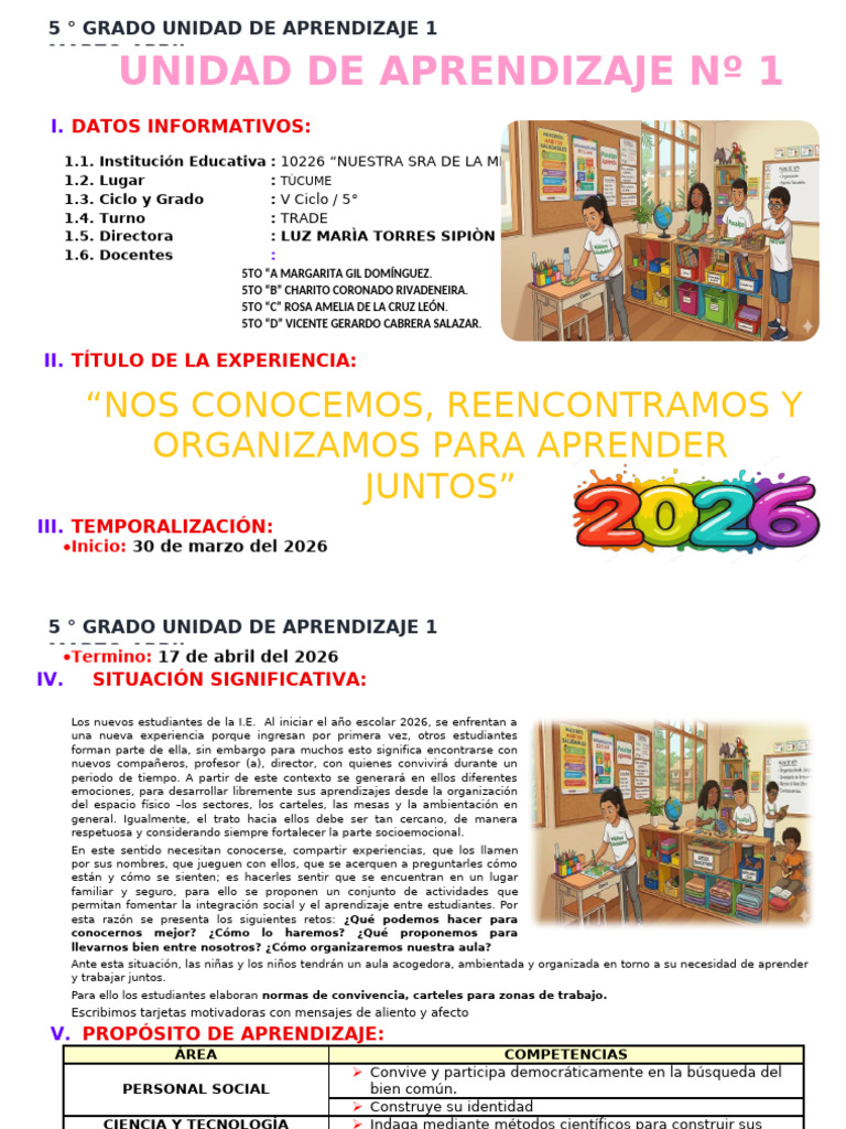 Unidad de Aprendizaje 01 Abril 5to Grado A B C D | PDF | Sistema ...