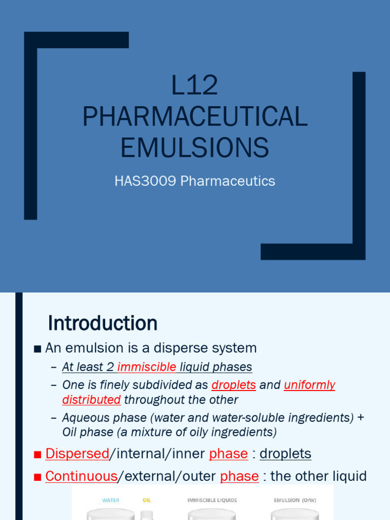 L12 Pharmaceutical Emulsions | PDF | Emulsion | Surfactant