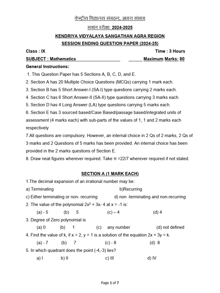 Ix Math Qp See 2024-25 Set b(Modified) (1) | PDF