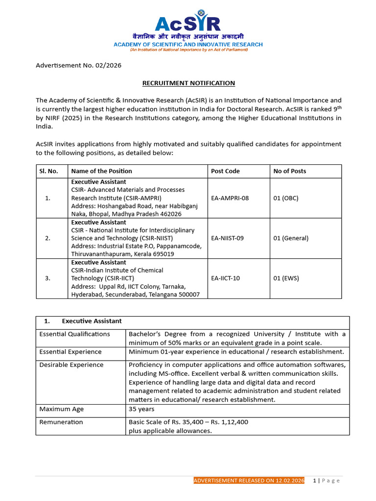 Acsir Recruitment 12-02-2026 | PDF