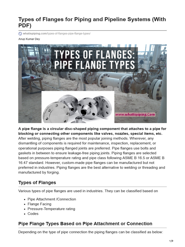 44-Types of Flanges For Piping and Pipeline Systems With PDF | PDF ...