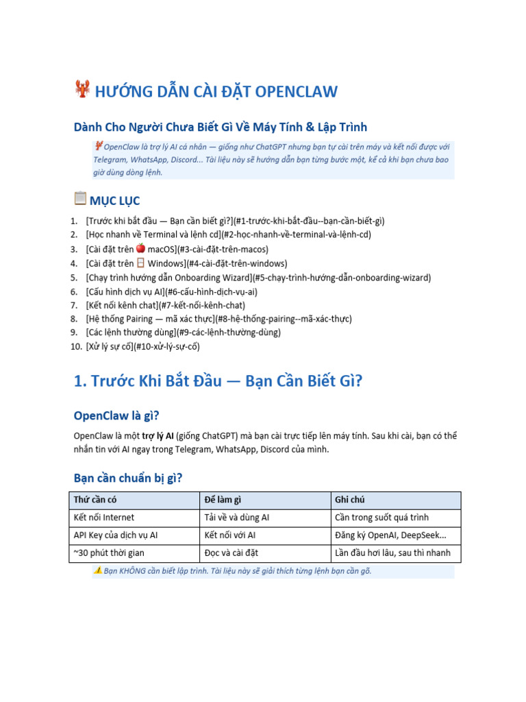 Huong Dan Cai Dat OpenClaw | PDF