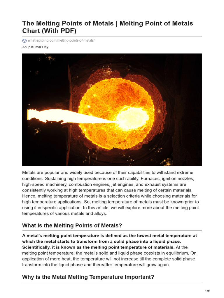 41-The Melting Points of Metals Melting Point of Metals Chart With PDF ...