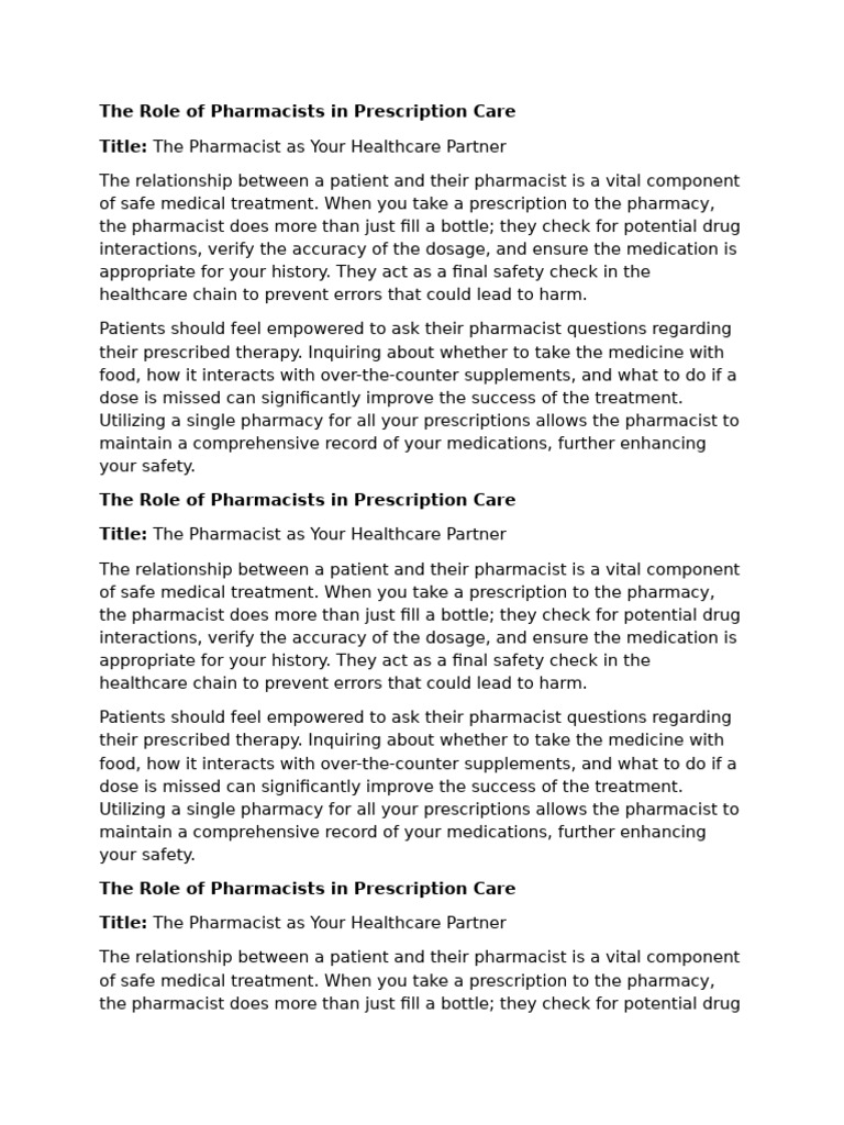 The Role of Pharmacists in Prescription Care | PDF | Pharmacy | Medical ...