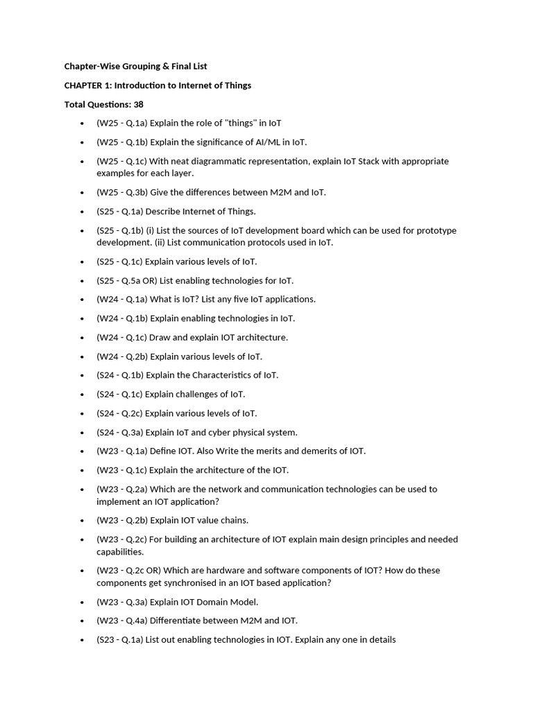 IOT Final Chapter Wise PYQ | PDF | I Pv6 | Internet Of Things