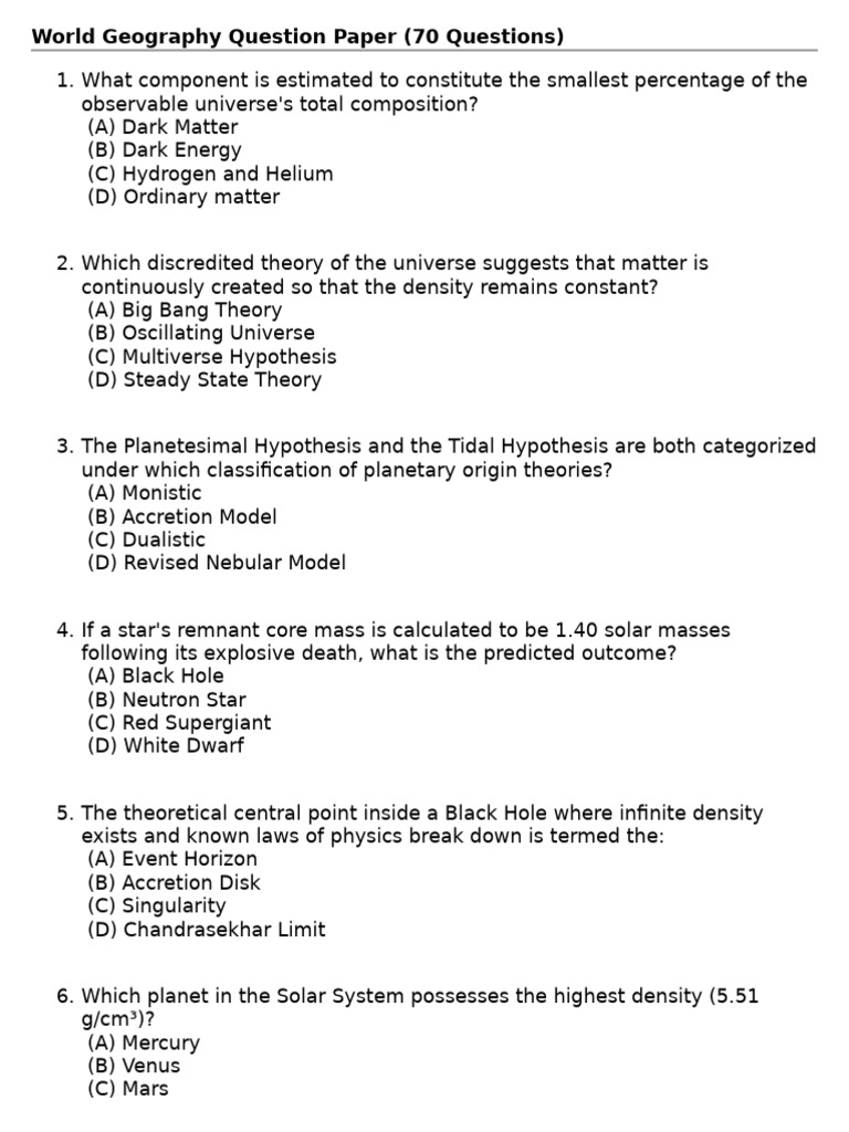 World Geo Questions | PDF | Planets | Black Hole