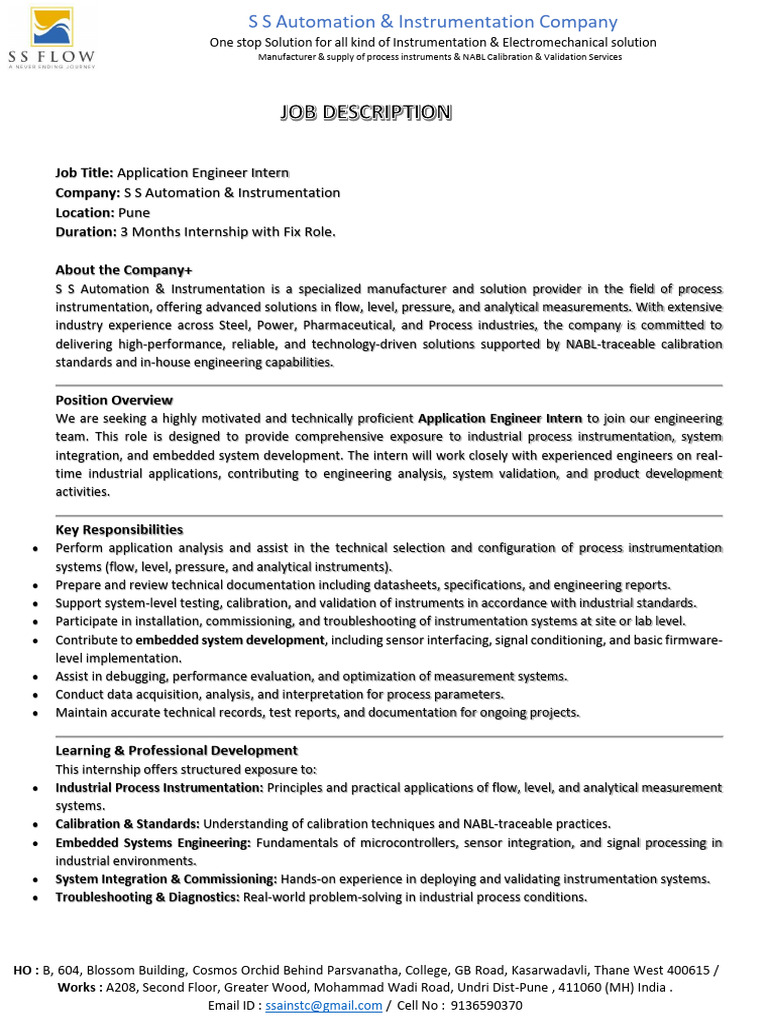 Job Description Ss Flow | PDF | Instrumentation | Embedded System