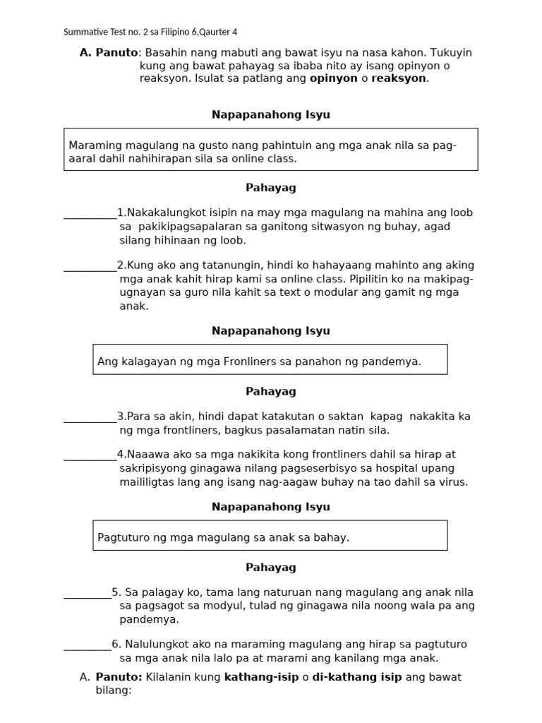 Summative Test No 2 Fil. q4 | PDF