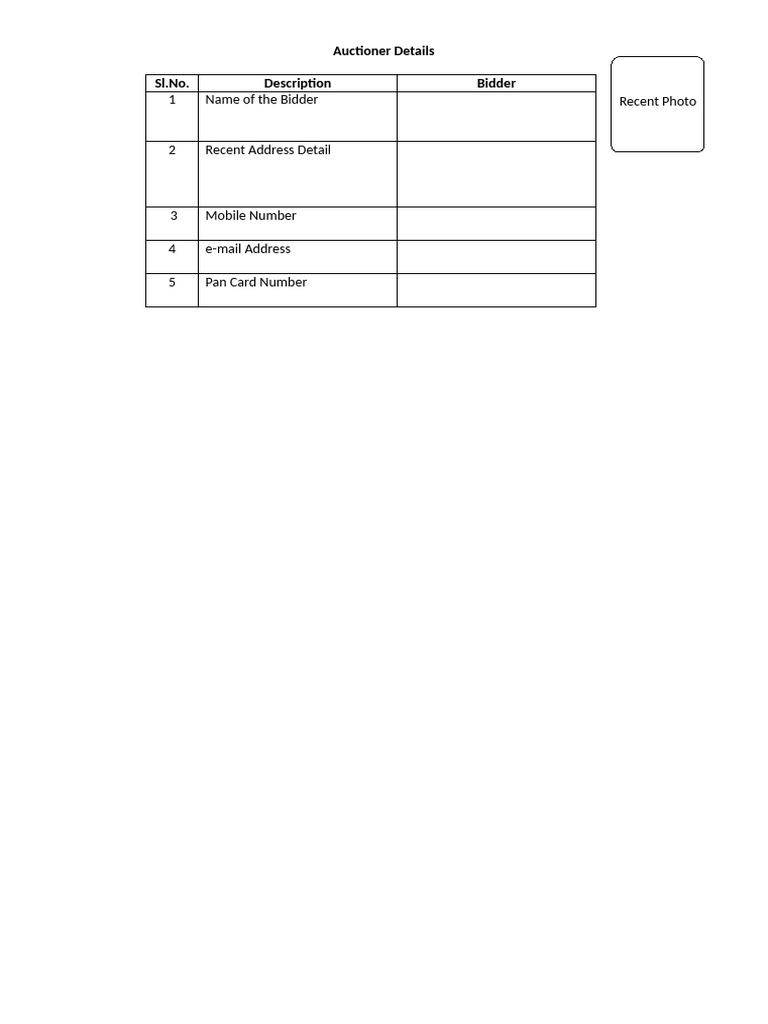 Form of Auctioner Details CCB-1 | PDF