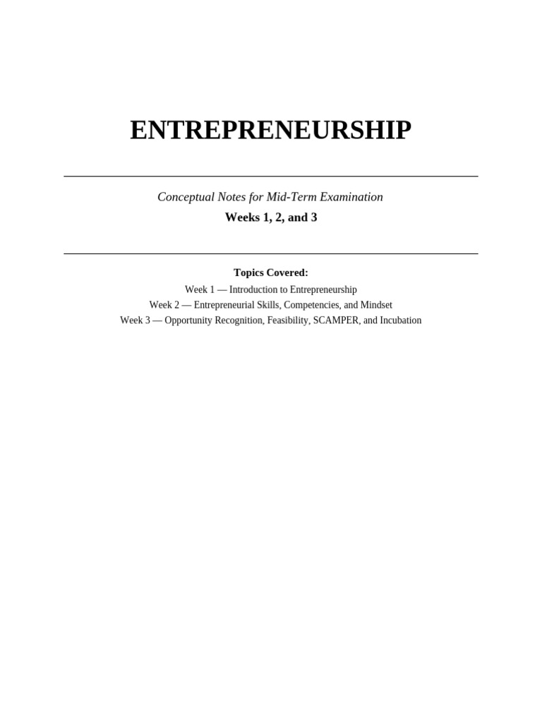 Ent Notes WithHeadings | PDF | Entrepreneurship | Startup Company