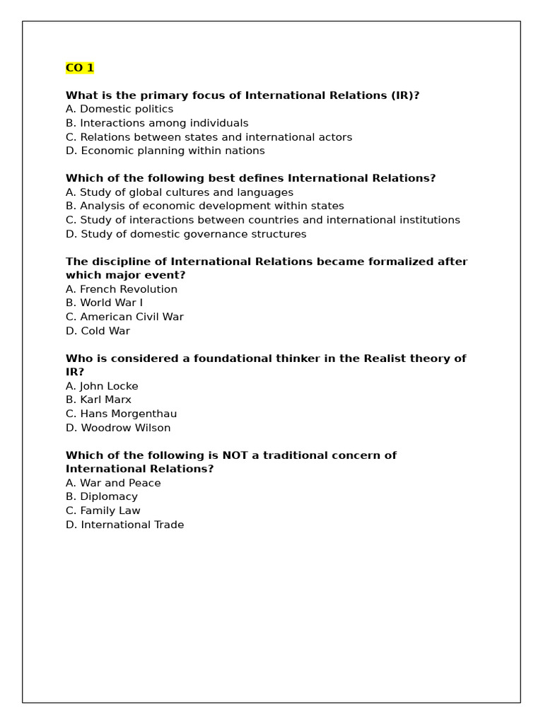 Co 1 Ir | PDF | International Relations | Political Science